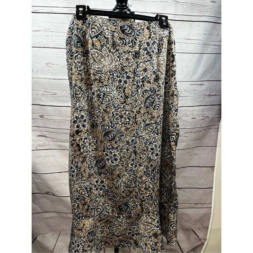 Covington Womens Size 8 Floral Paisley Midi Skirt Black Tan Cream Polyester